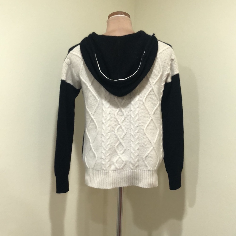 Autumn Cashmere Hooded Sweater Size Medium Black Cream Ecru Cable Knit - Picture 5 of 9